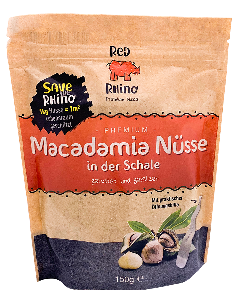 Red Rhino Macadamia in der Schale 150 g, geröstet und gesalzen